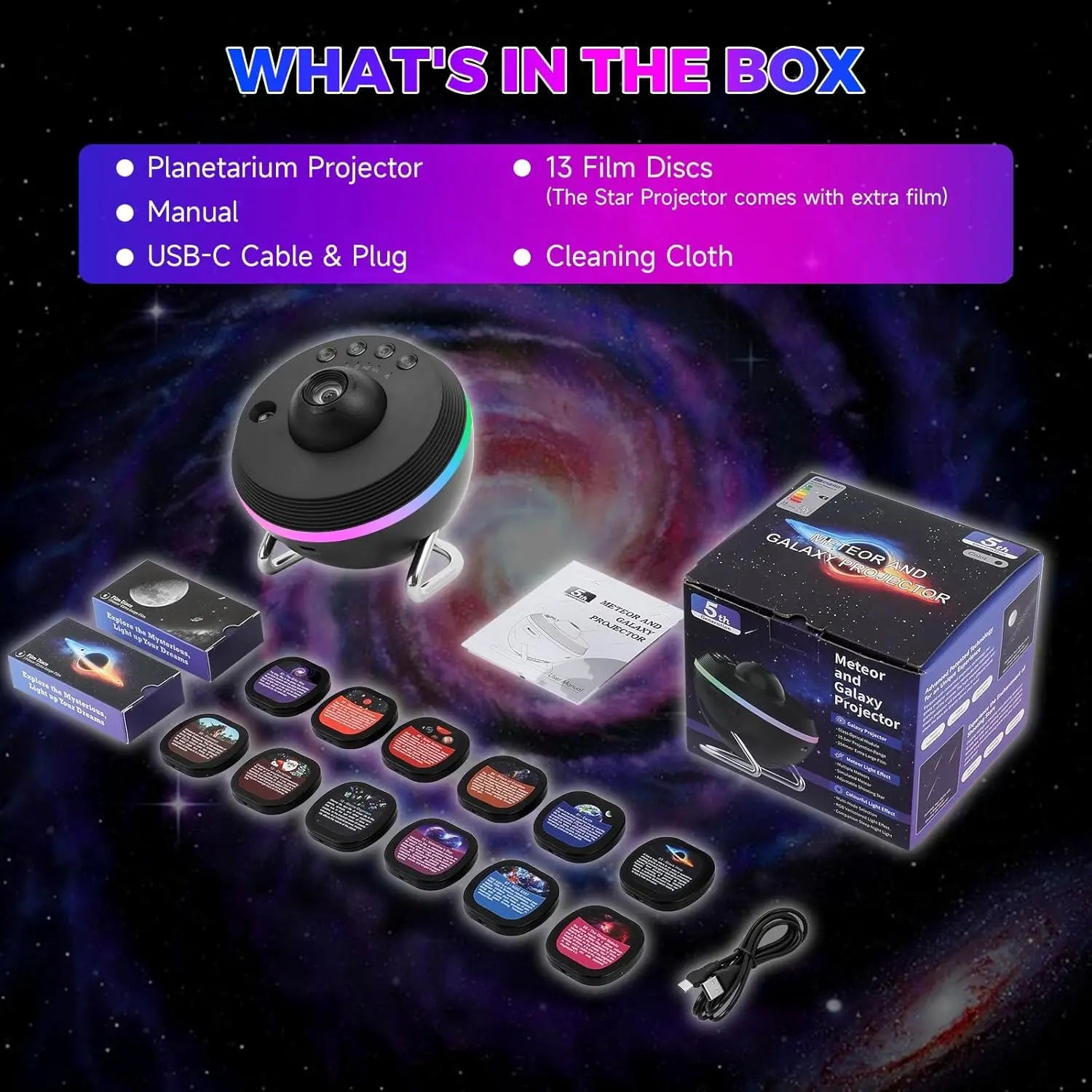 Galaktyczny Projektor Kosmosu z kółkiem RGB